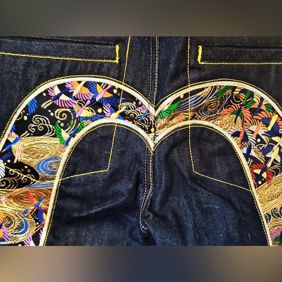 Evisu Crane Embrodiery Brocade Daicock Multicolor Denim Jeans NWT w Evisu Bag - Picture 4 of 11
